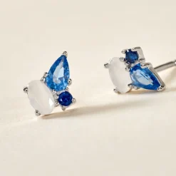 Boucles D'oreilles Puces Doja Argent Blanc Verre Spinelle
