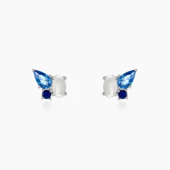 Boucles D'oreilles Puces Doja Argent Blanc Verre Spinelle