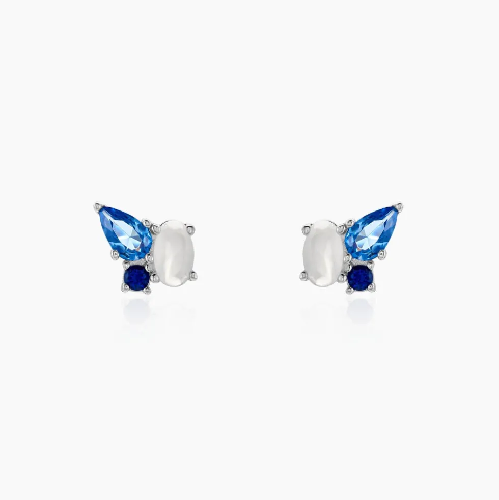 Boucles D'oreilles Puces Doja Argent Blanc Verre Spinelle