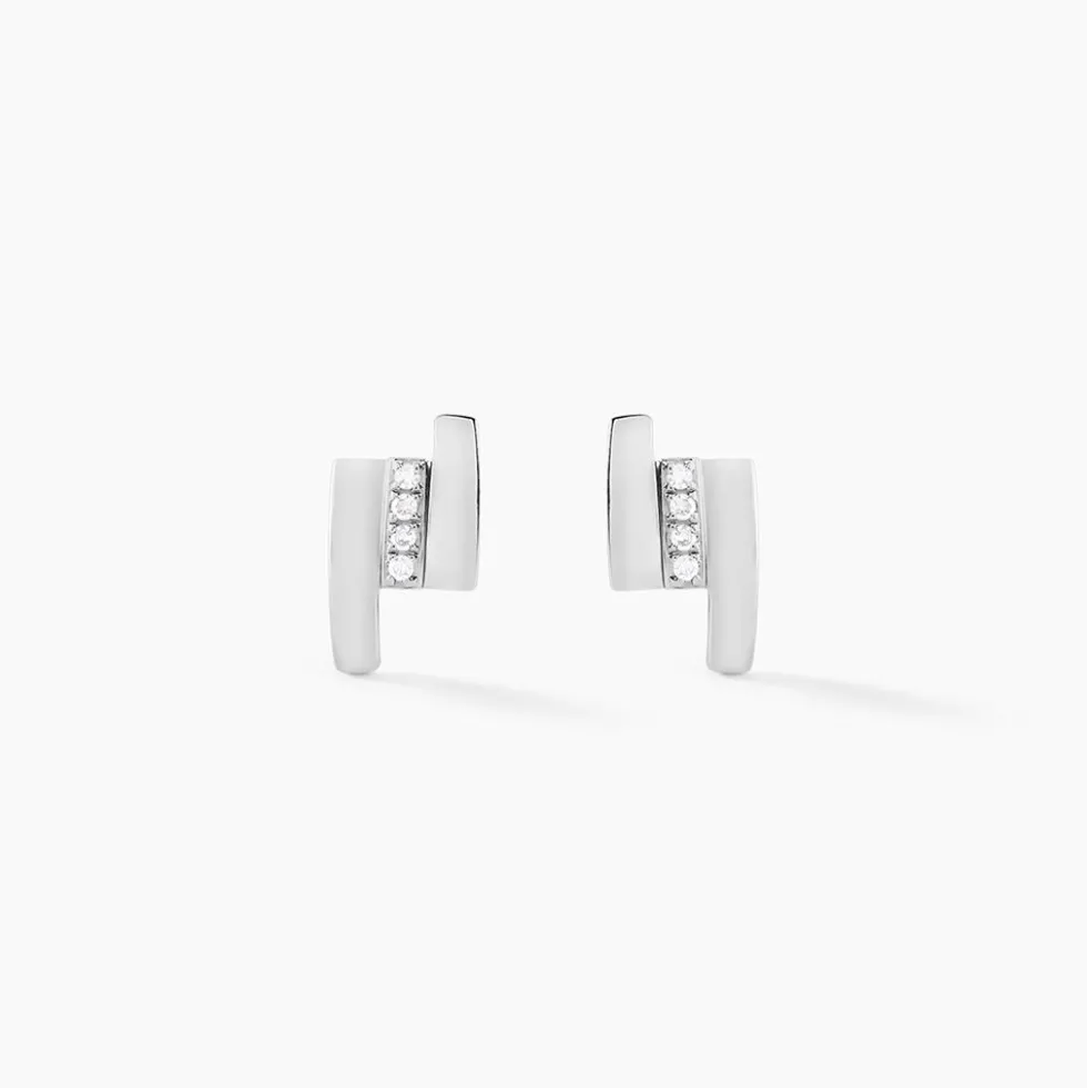 Boucles D'oreilles Puces Dolene Or Blanc Diamant