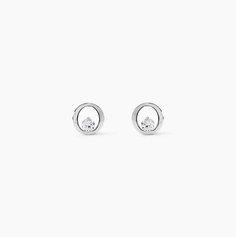 Boucles D'oreilles Puces Dolly Or Blanc Oxyde De Zirconium