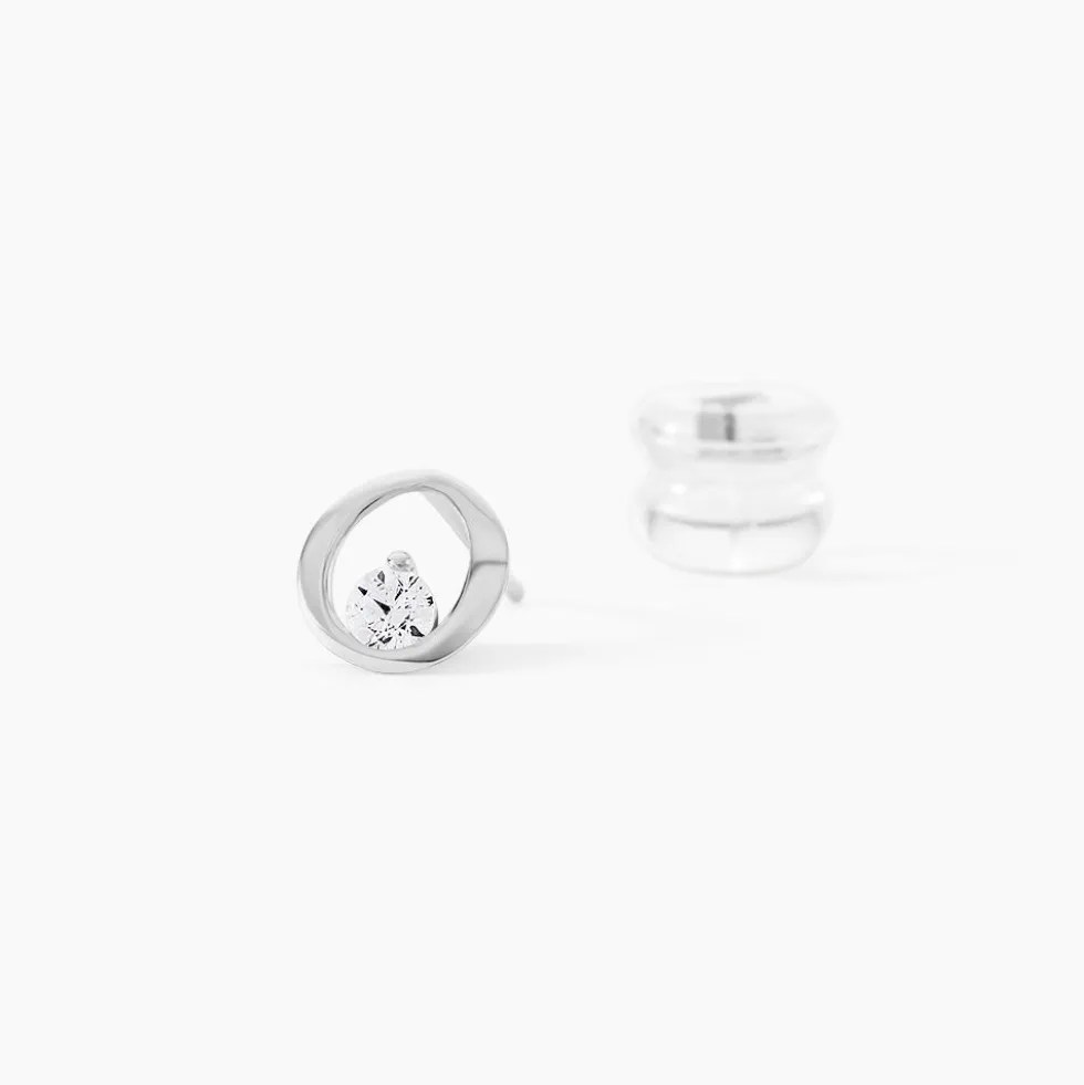 Boucles D'oreilles Puces Dolly Or Blanc Oxyde De Zirconium