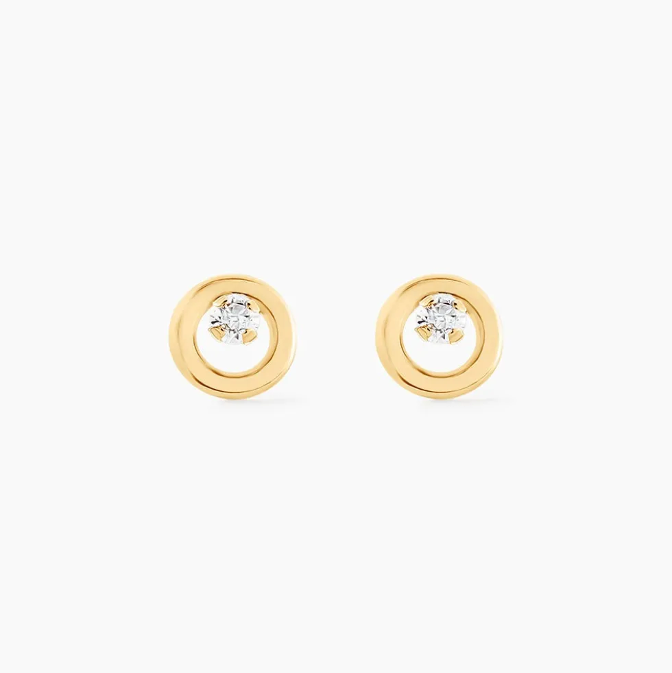 Boucles D'oreilles Puces Dolly Or Jaune Oxyde De Zirconium