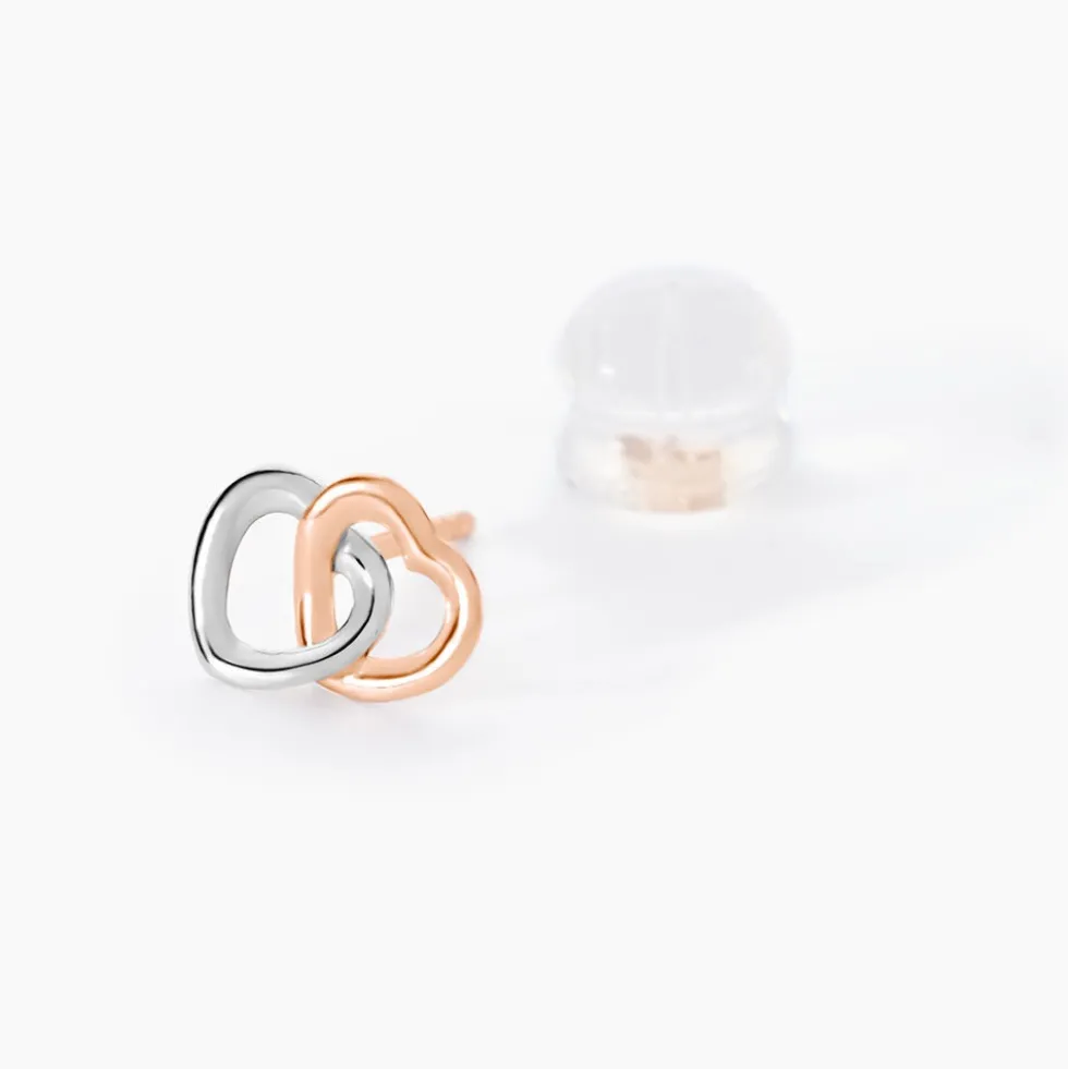 Boucles D'oreilles Puces Donna Coeurs Ajoures Or Rose