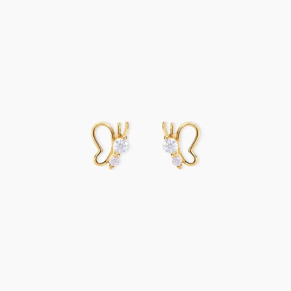 Boucles D'oreilles Puces Donte Papillon Or Jaune Oxyde De Zirconium