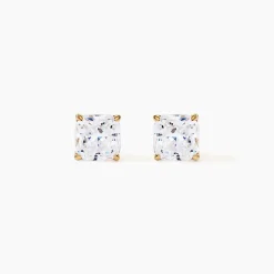 Boucles D'oreilles Puces Doreen Carre Or Jaune Oxyde De Zirconium