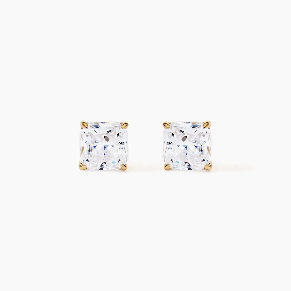 Boucles D'oreilles Puces Doreen Carre Or Jaune Oxyde De Zirconium
