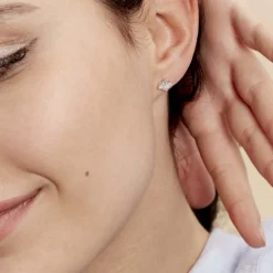 Boucles D'oreilles Puces Doreen Carre Or Blanc Oxyde De Zirconium