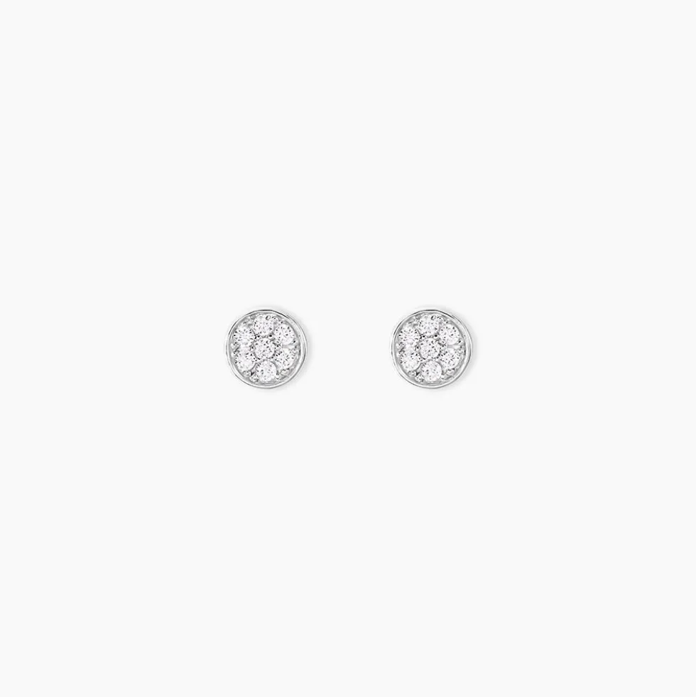 Boucles D'oreilles Puces Dorie Pastille Serti Clos Or Blanc Oxyde