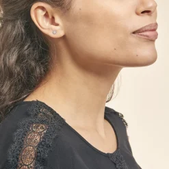 Boucles D'oreilles Puces Dorie Pastille Serti Clos Or Blanc Oxyde