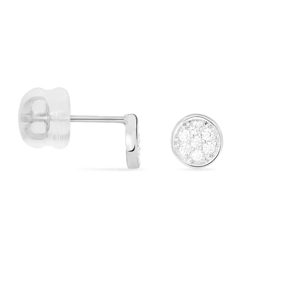 Boucles D'oreilles Puces Dorie Pastille Serti Clos Or Blanc Oxyde
