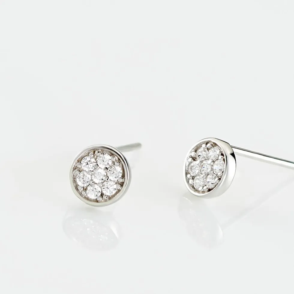 Boucles D'oreilles Puces Dorie Pastille Serti Clos Or Blanc Oxyde