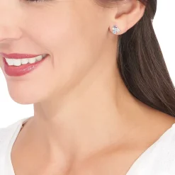 Boucles D'oreilles Puces Doryne Or Blanc Topaze Et Oxyde De Zirconium