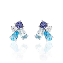 Boucles D'oreilles Puces Doryne Or Blanc Topaze Et Oxyde De Zirconium