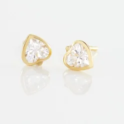 Boucles D'oreilles Puces Dot Coeur Plein Or Jaune Oxyde De Zirconium