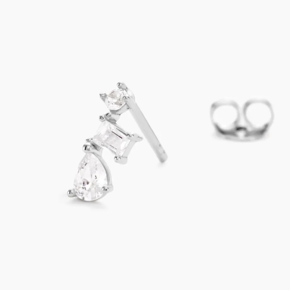 Boucles D'oreilles Puces Eclat D'Aurore Argent Blanc Oxydes De Zirconium