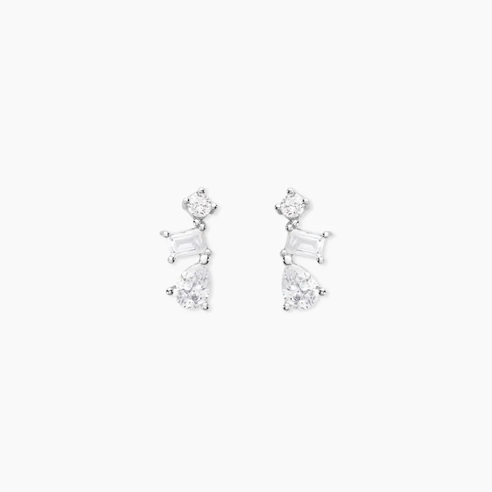 Boucles D'oreilles Puces Eclat D'Aurore Argent Blanc Oxydes De Zirconium