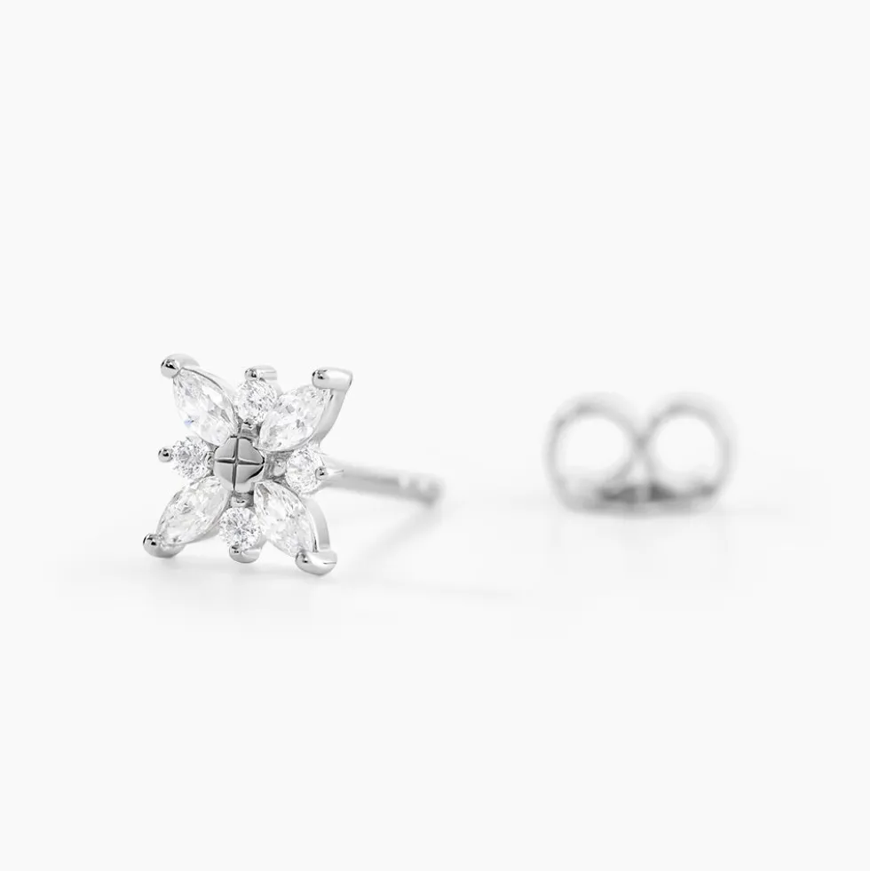 Boucles D'oreilles Puces Eclat Argent Blanc Oxyde De Zirconium