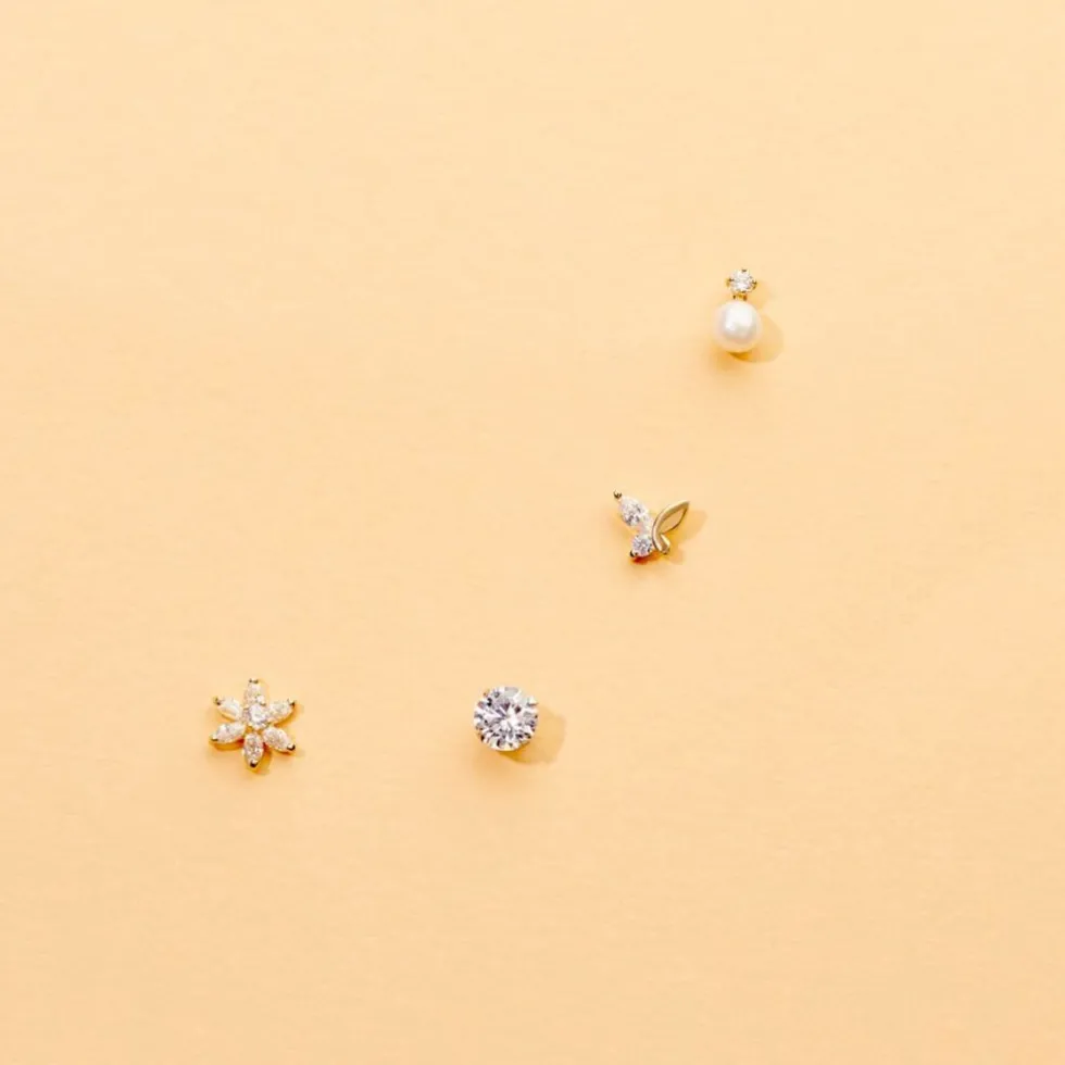 Boucles D'oreilles Puces Eddie Or Blanc Oxyde De Zirconium