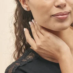 Boucles D'oreilles Puces Eden Serti Pneu Or Blanc Oxyde De Zirconium