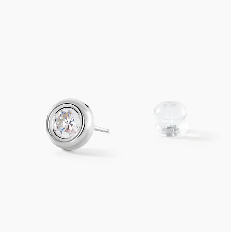 Boucles D'oreilles Puces Eden Serti Pneu Or Blanc Oxyde De Zirconium