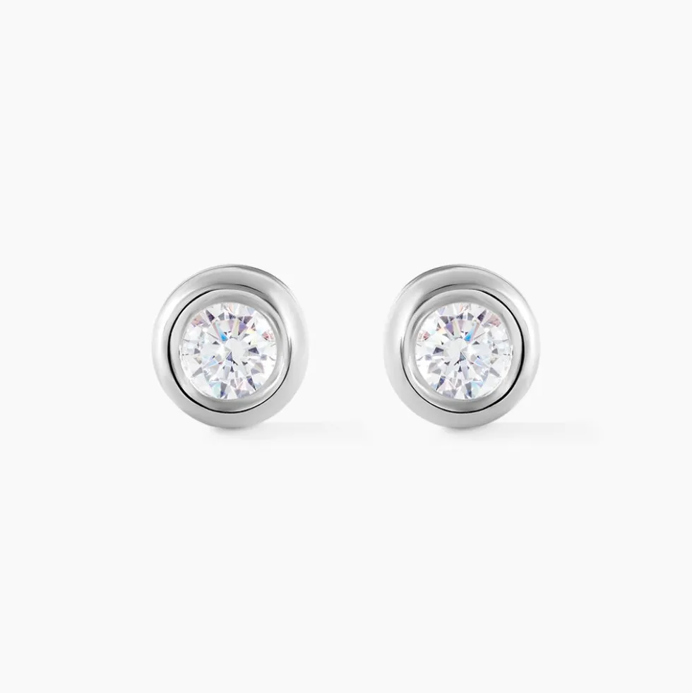 Boucles D'oreilles Puces Eden Serti Pneu Or Blanc Oxyde De Zirconium