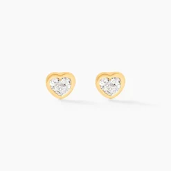 Boucles D'oreilles Puces Edme Cœur Or Jaune Strass