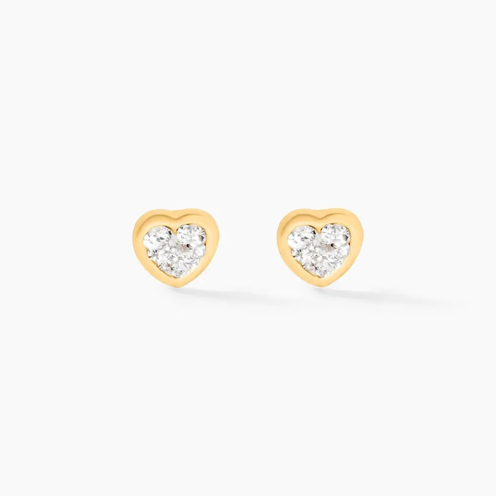 Boucles D'oreilles Puces Edme Cœur Or Jaune Strass