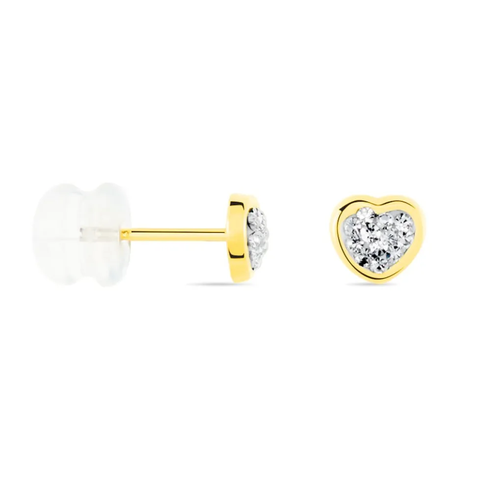 Boucles D'oreilles Puces Edme Cœur Or Jaune Strass