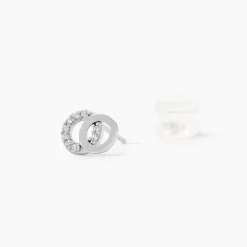 Boucles D'oreilles Puces Edmee Double Cercles Or Blanc Oxyde