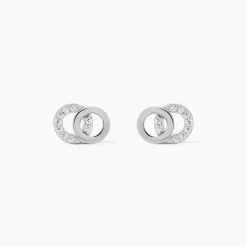 Boucles D'oreilles Puces Edmee Double Cercles Or Blanc Oxyde