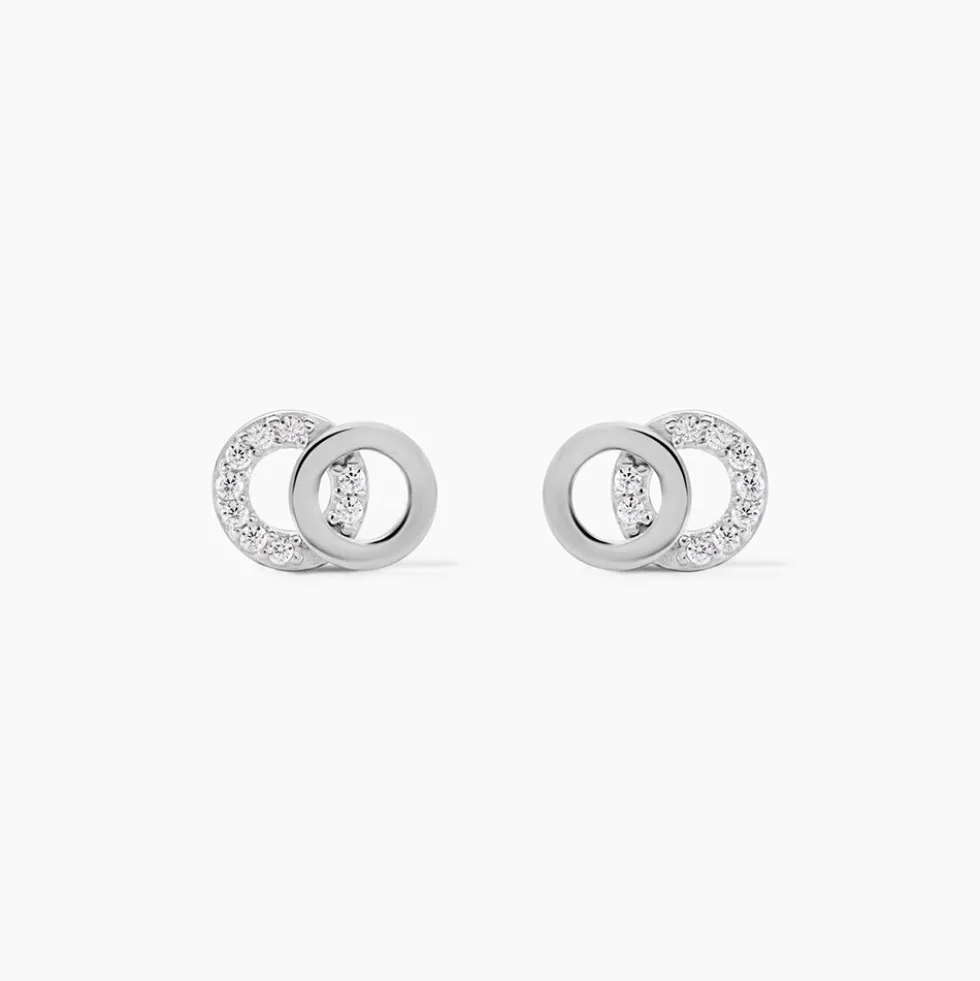 Boucles D'oreilles Puces Edmee Double Cercles Or Blanc Oxyde