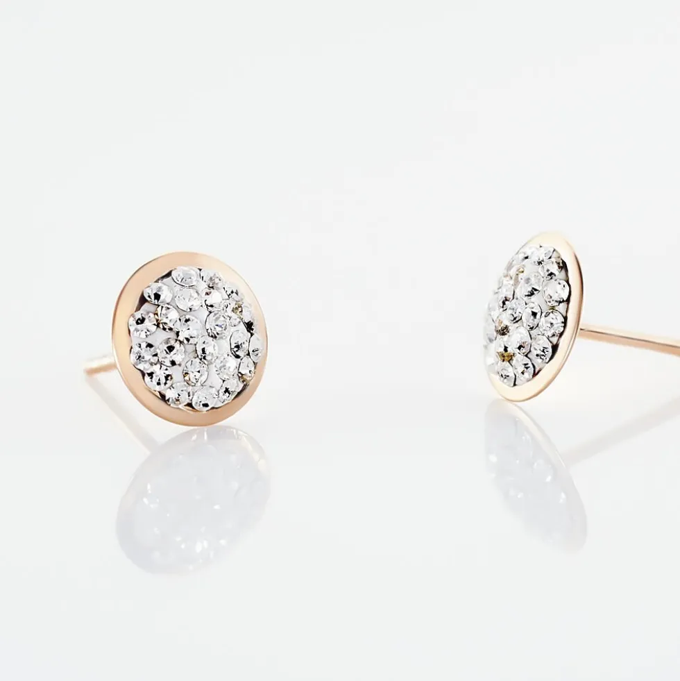 Boucles D'oreilles Puces Edmee Cercle 0 Or Rose Strass