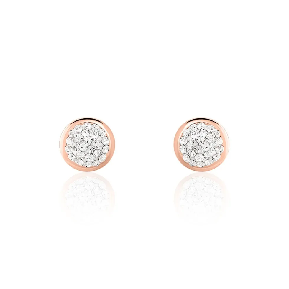 Boucles D'oreilles Puces Edmee Cercle 0 Or Rose Strass