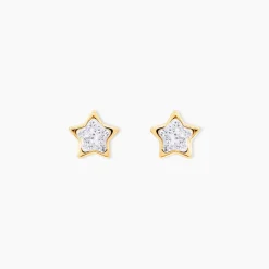 Boucles D'oreilles Puces Edme Etoile Or Jaune Strass