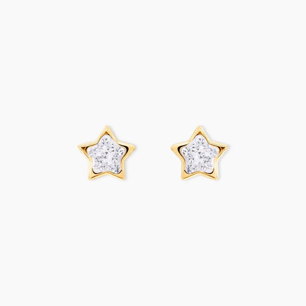 Boucles D'oreilles Puces Edme Etoile Or Jaune Strass