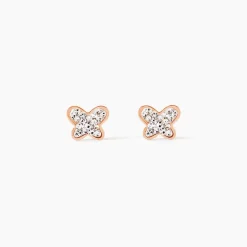Boucles D'oreilles Puces Edme Papillon Or Rose Strass