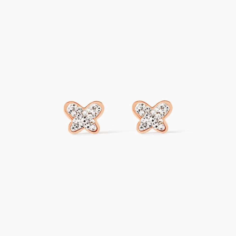 Boucles D'oreilles Puces Edme Papillon Or Rose Strass