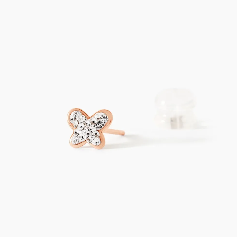 Boucles D'oreilles Puces Edme Papillon Or Rose Strass
