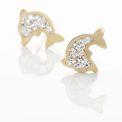 Boucles D'oreilles Puces Edmee Dauphin Or Jaune Strass