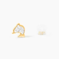 Boucles D'oreilles Puces Edmee Dauphin Or Jaune Strass
