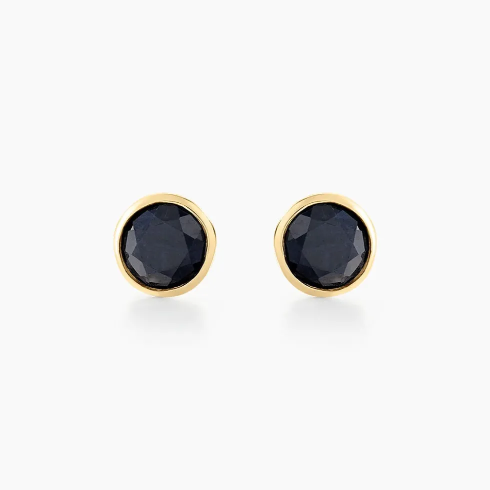 Boucles D'oreilles Puces Edy Serti Clos Or Jaune Saphir