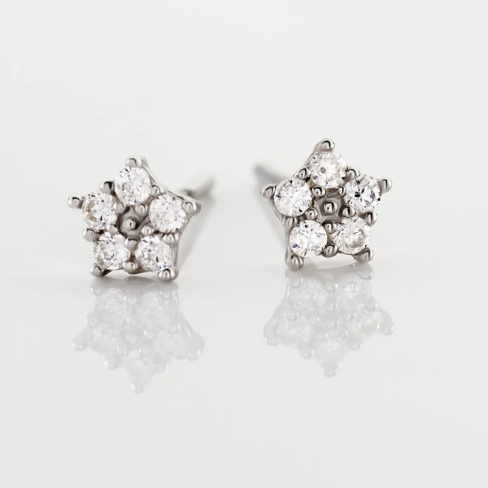 Boucles D'oreilles Puces Elais Etoile Or Blanc Oxyde De Zirconium