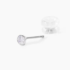 Boucles D'oreilles Puces Elda Serti Clos Or Blanc Oxyde De Zirconium