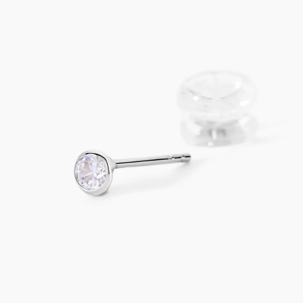 Boucles D'oreilles Puces Elda Serti Clos Or Blanc Oxyde De Zirconium