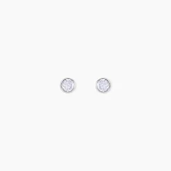 Boucles D'oreilles Puces Elda Serti Clos Or Blanc Oxyde De Zirconium