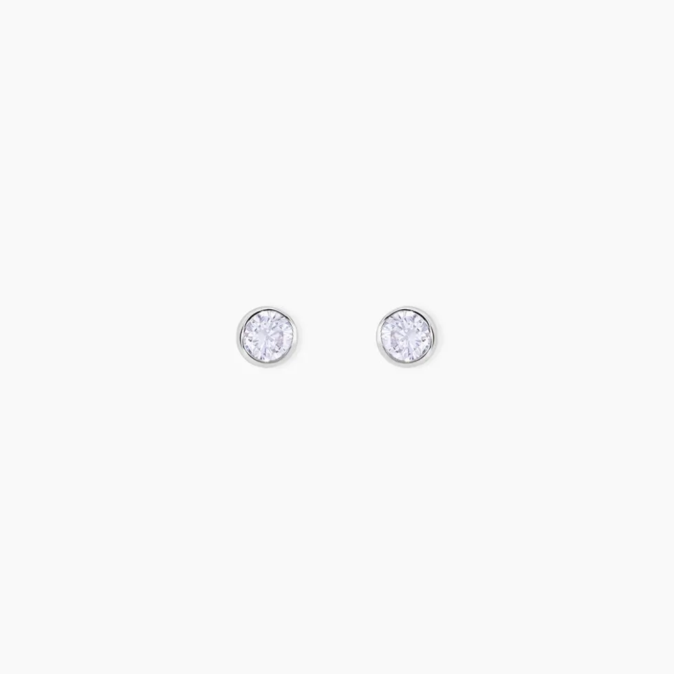 Boucles D'oreilles Puces Elda Serti Clos Or Blanc Oxyde De Zirconium
