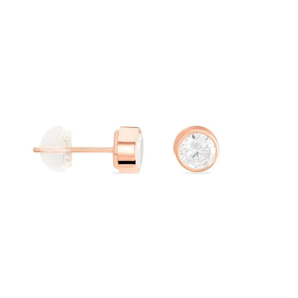 Boucles D'oreilles Puces Elda Serti Clos Or Rose Oxyde De Zirconium