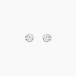 Boucles D'oreilles Puces Elda Serti Clos Or Blanc Oxyde De Zirconium
