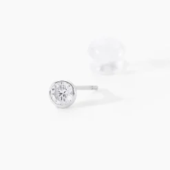 Boucles D'oreilles Puces Elda Serti Clos Or Blanc Oxyde De Zirconium